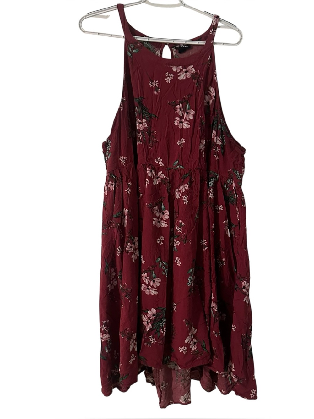 Torrid Dark Pink Floral High Low High‎ Neck Keyhole Dress Plus Size 4